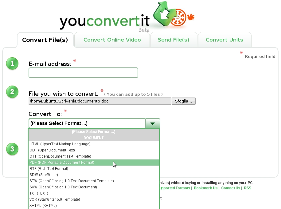 Convertire word in pdf online con Youconvertit