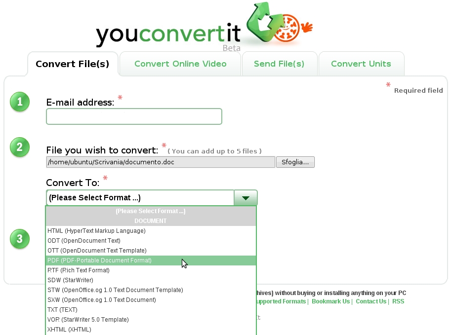 Convertire word in pdf online con Youconvertit