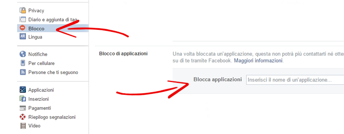 blocca app facebook