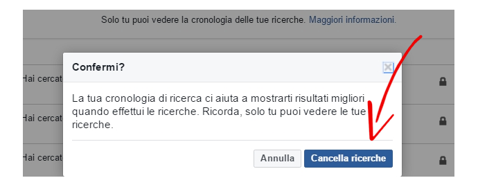 elimina ricerche recenti