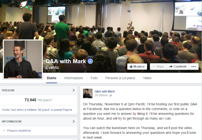 Come contattare Mark Zuckerberg: evento live il 6 Novembre